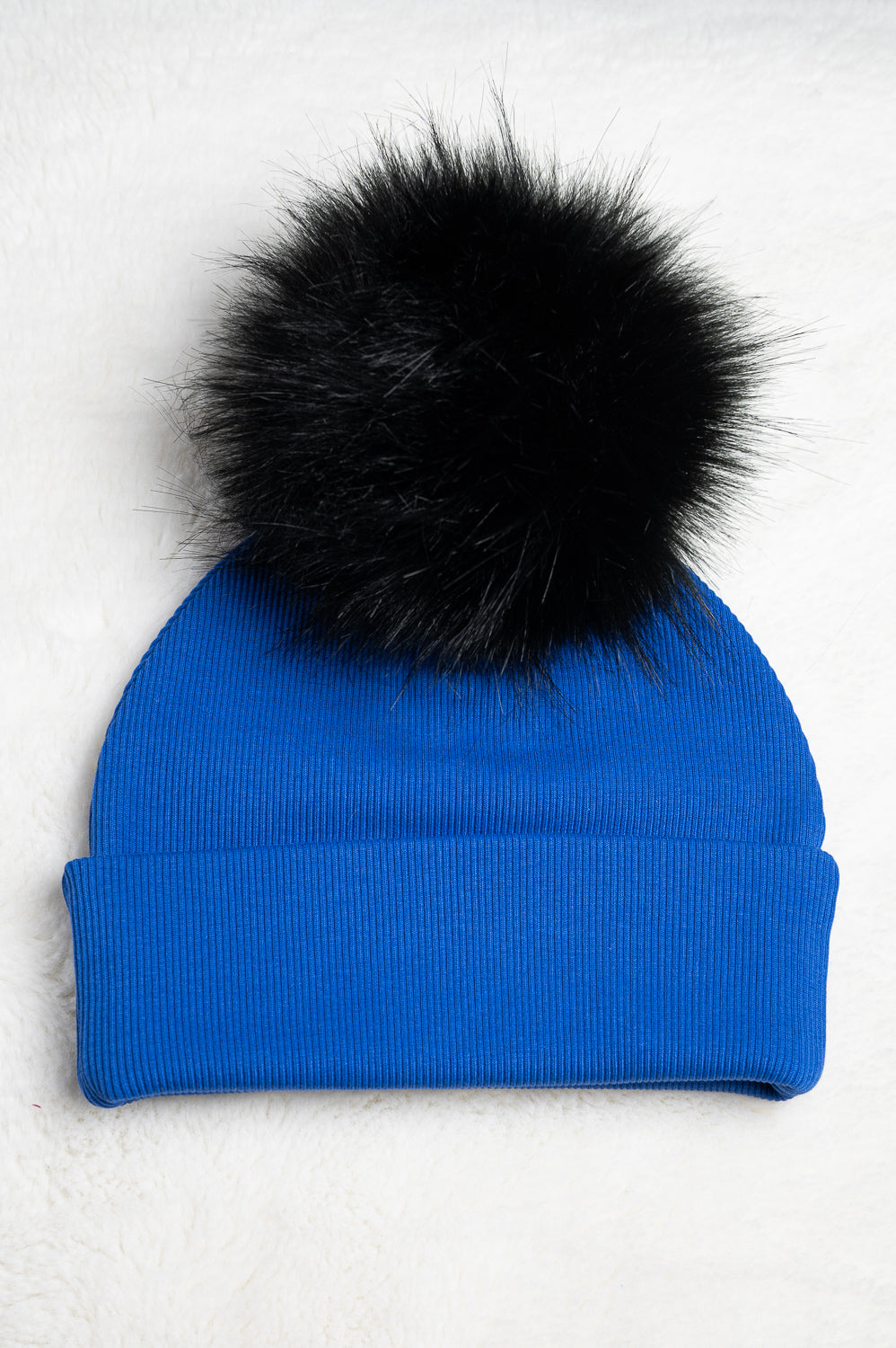 Handmade Hat with Single Black Faux Fur Pom Pom