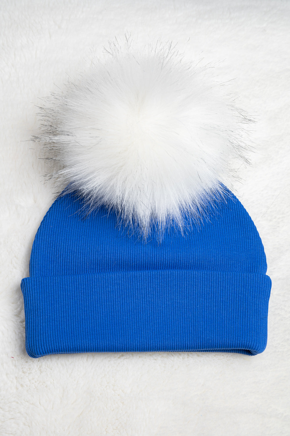 Handmade Hat with Single White Faux Fur Pom Pom