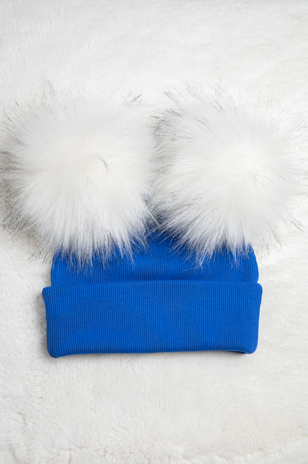 Handmade Hat with Double White Faux Fur Pom Pom