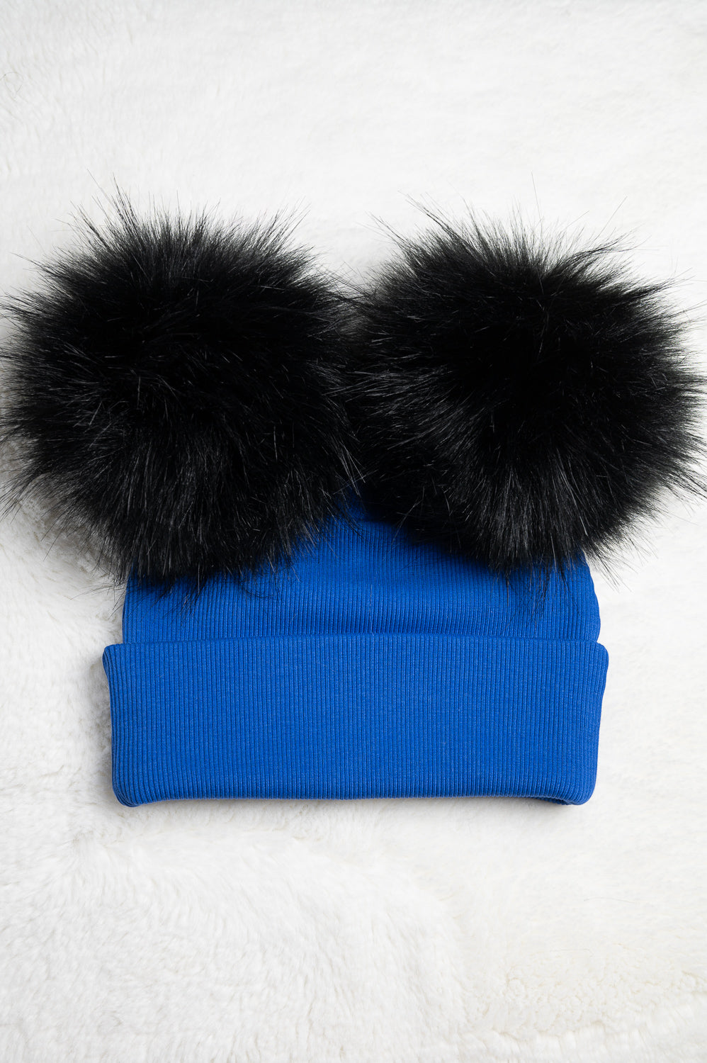 Handmade Hat with Double Black Faux Fur Pom Pom