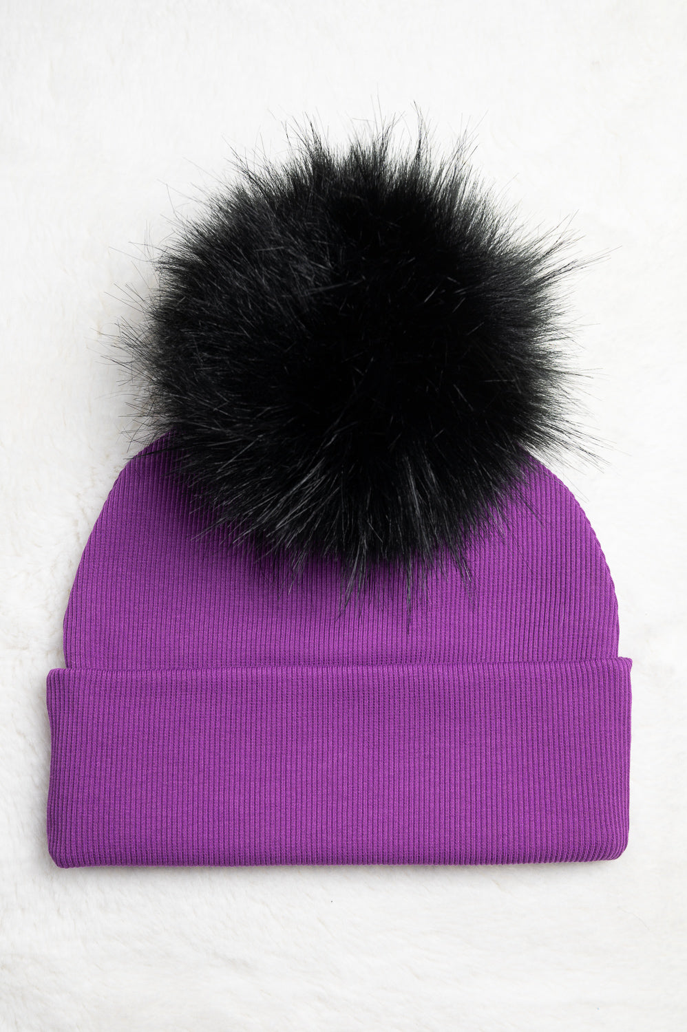 Handmade Hat with Single Black Faux Fur Pom Pom