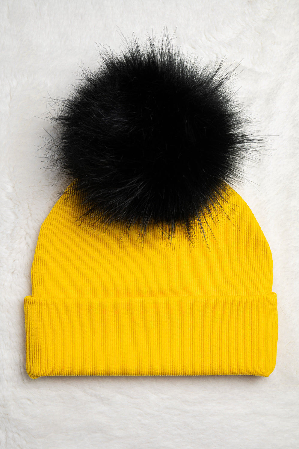 Handmade Hat with Single Black Faux Fur Pom Pom