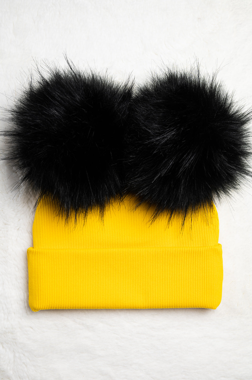 Handmade Hat with Double Black Faux Fur Pom Pom