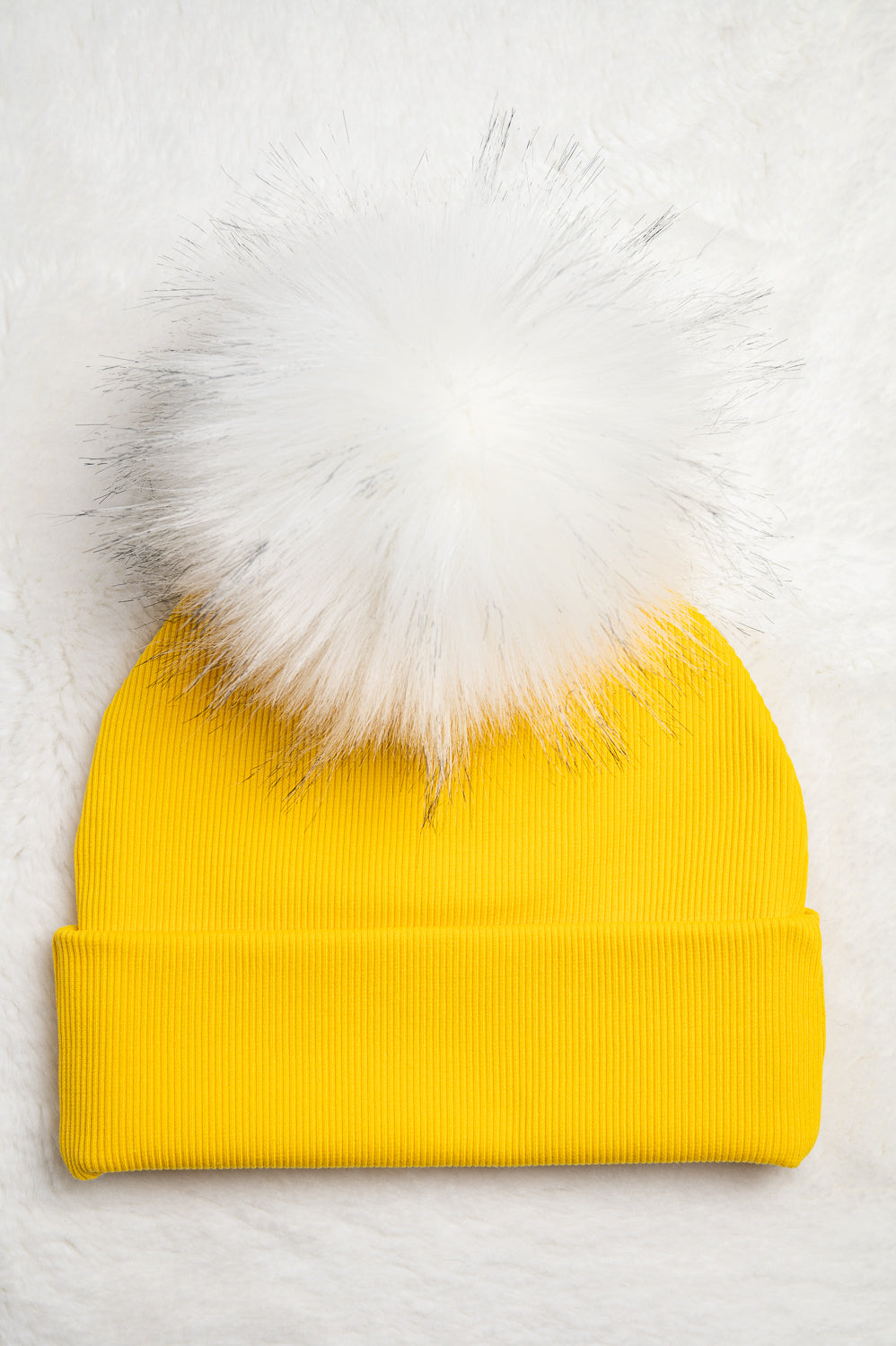 Handmade Hat with Single White Faux Fur Pom Pom