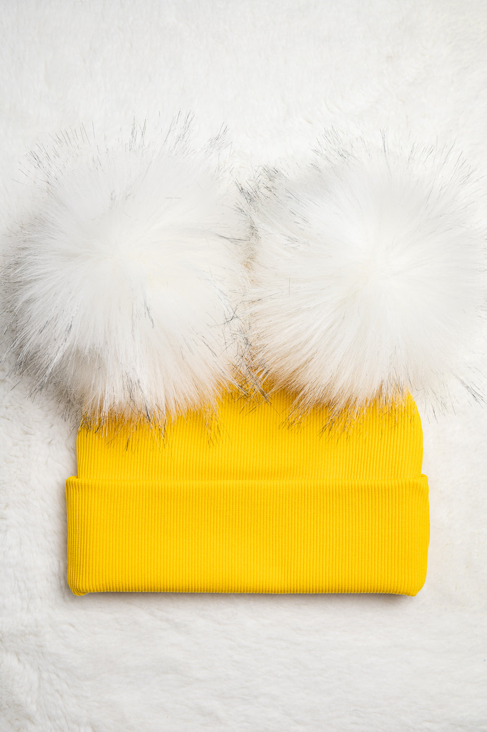 Handmade Hat with Double White Faux Fur Pom Pom