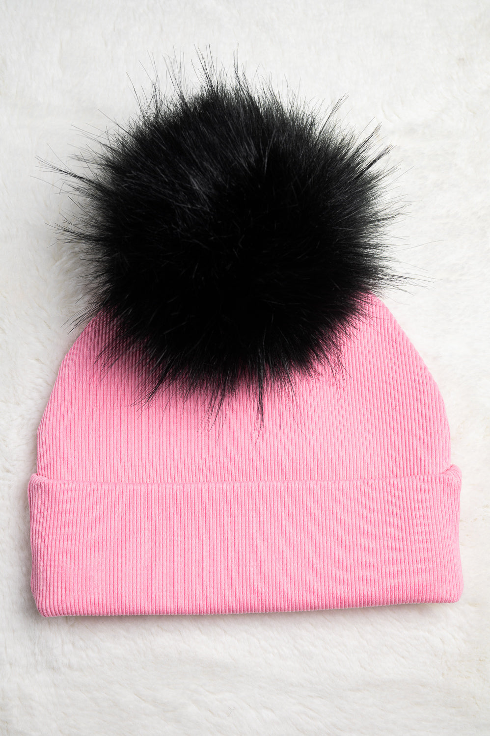 Handmade Hat with Single Black Faux Fur Pom Pom