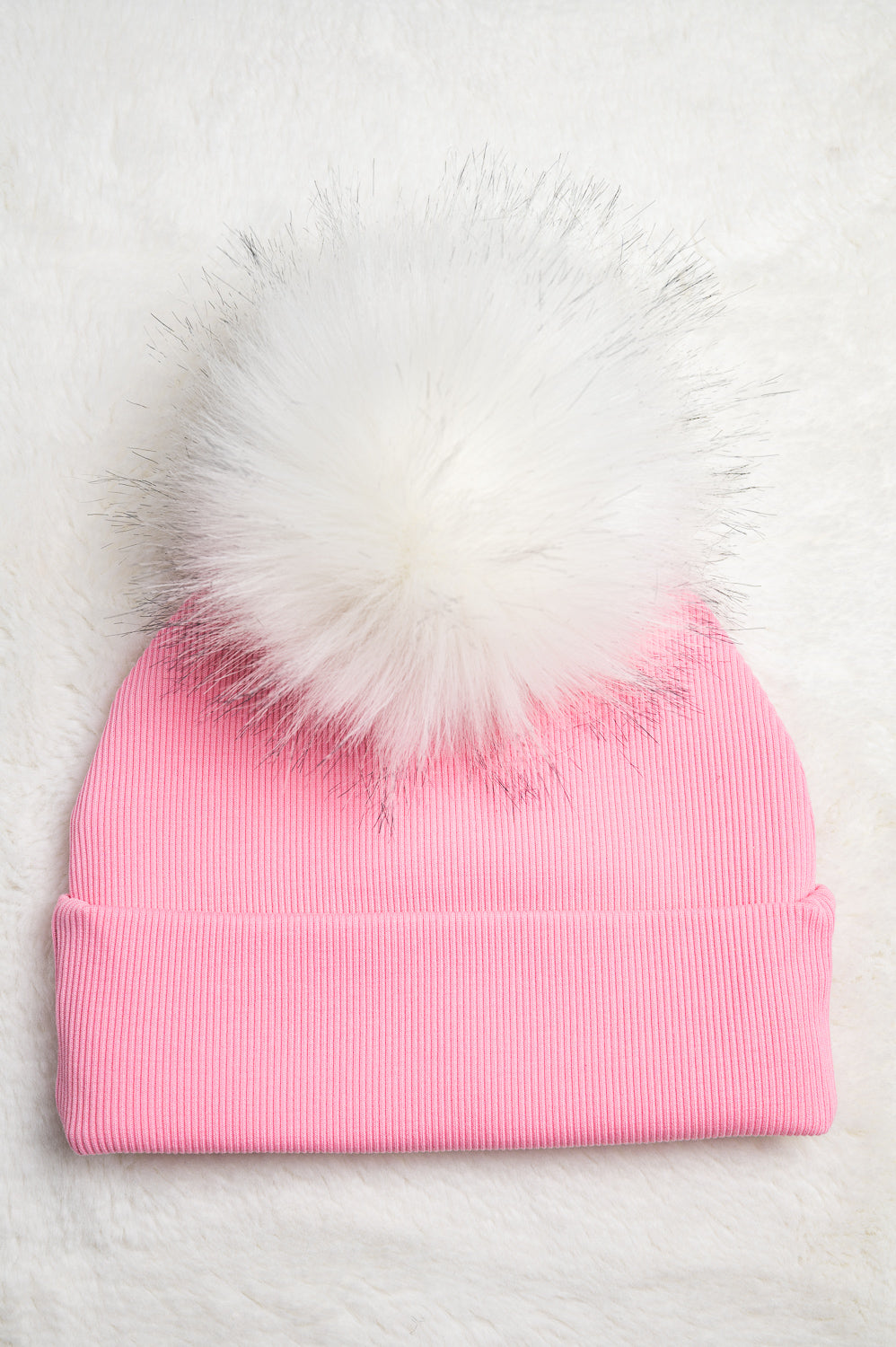 Handmade Hat with Single White Faux Fur Pom Pom