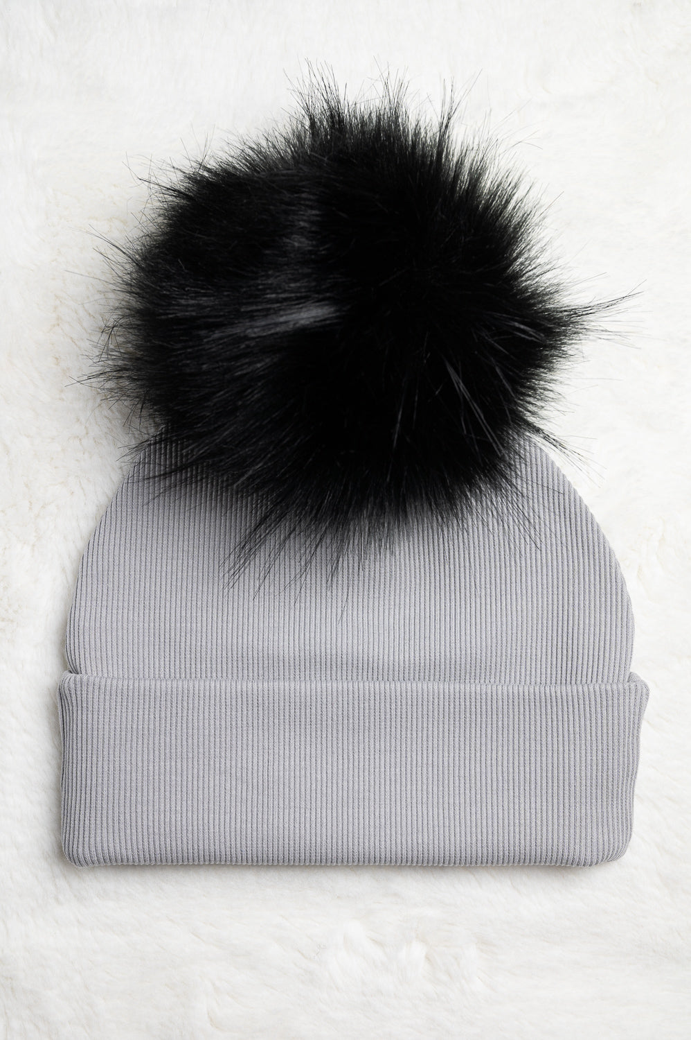 Handmade Hat with Single Black Faux Fur Pom Pom