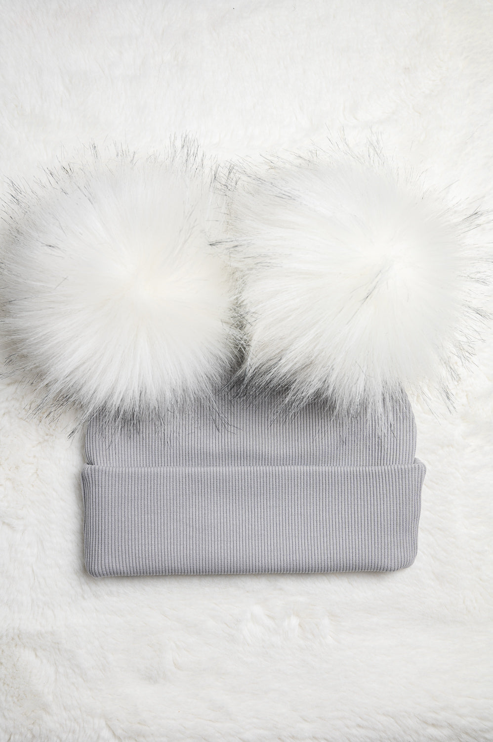 Handmade Hat with Double White Faux Fur Pom Pom