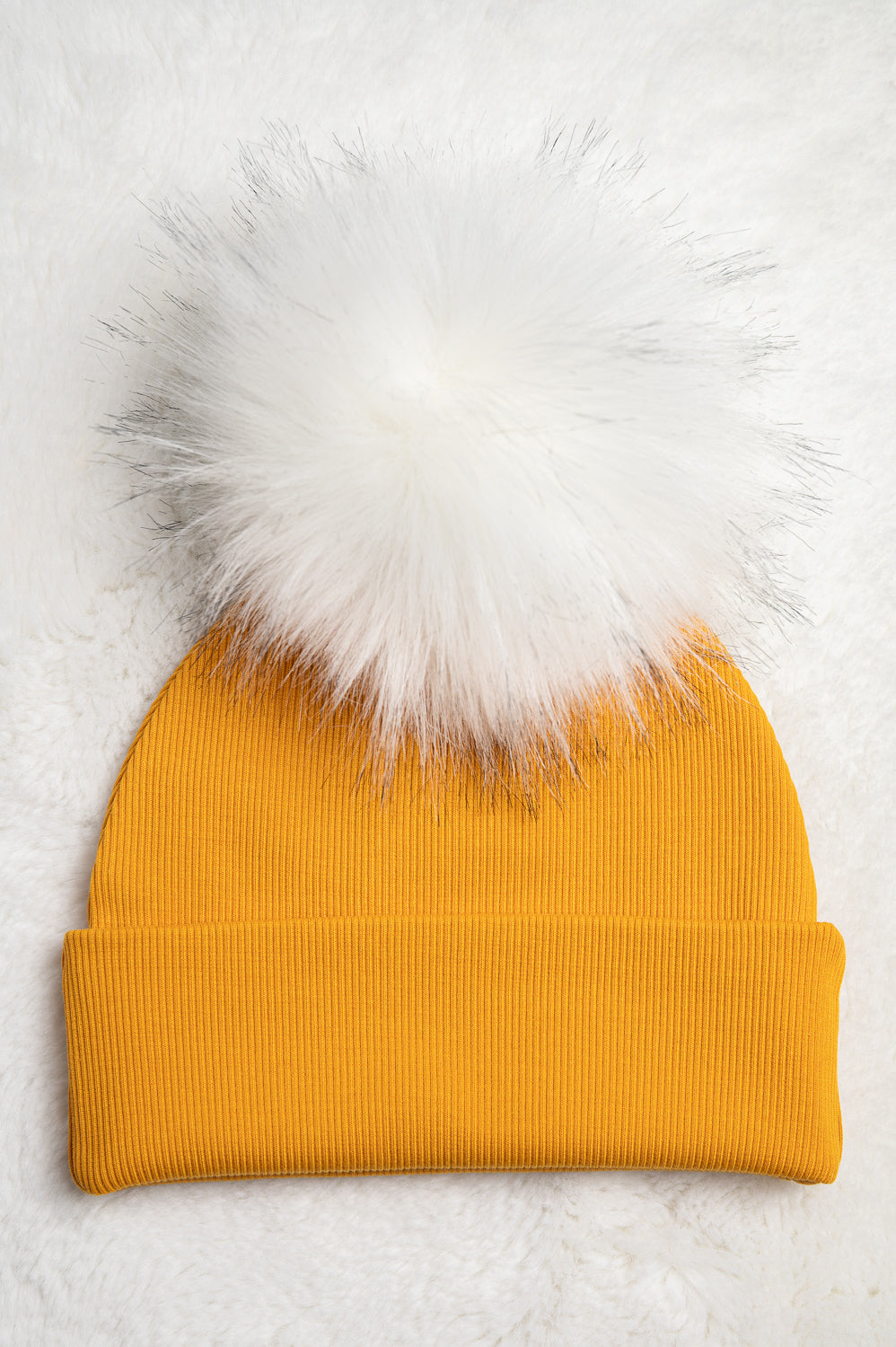 Handmade Hat with Single White Faux Fur Pom Pom