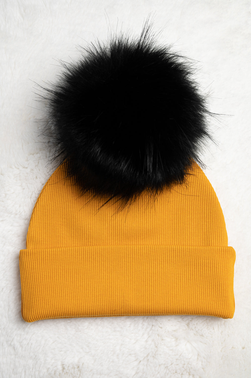 Handmade Hat with Single Black Faux Fur Pom Pom