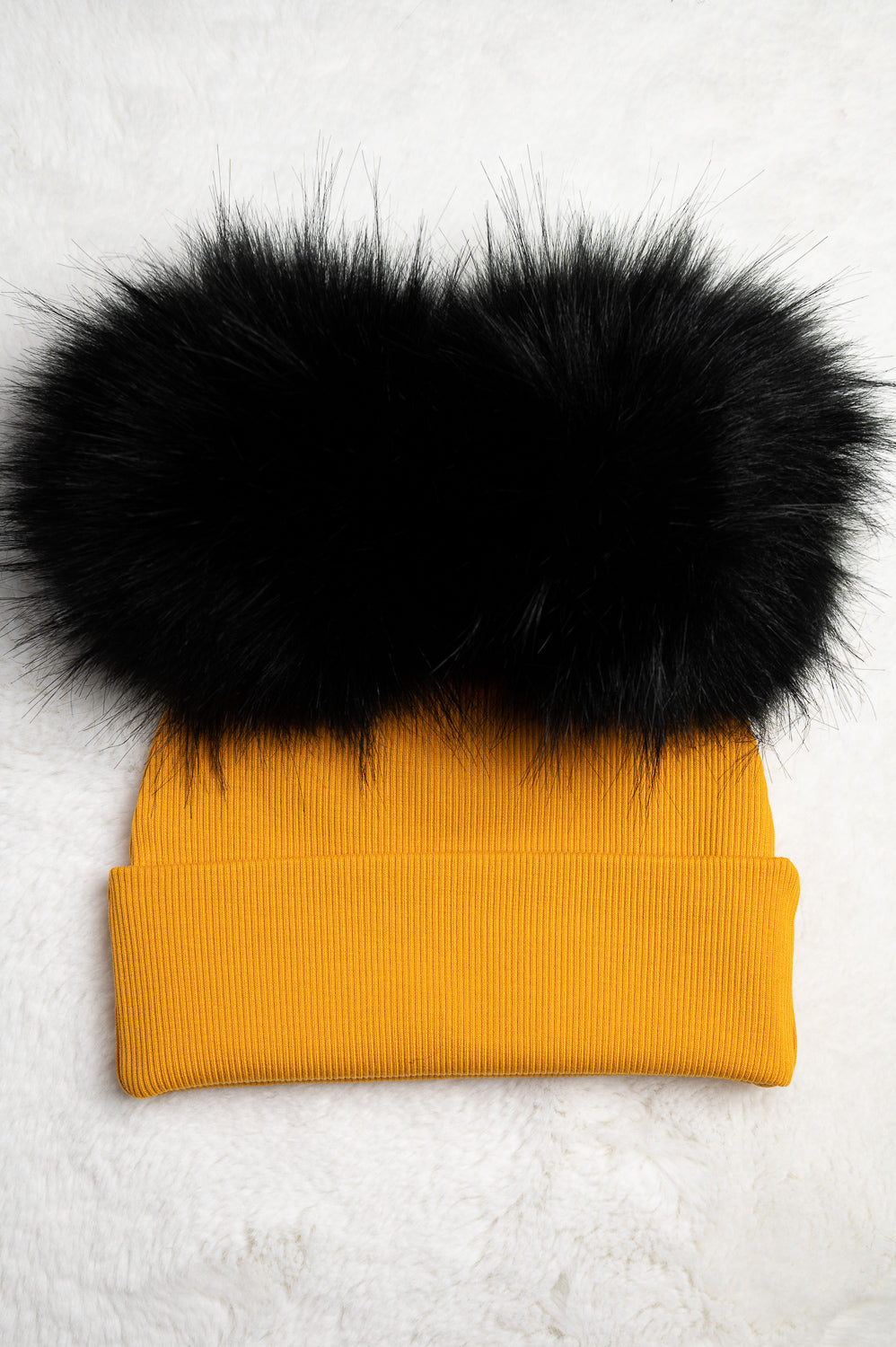 Handmade Hat with Double Black Faux Fur Pom Pom