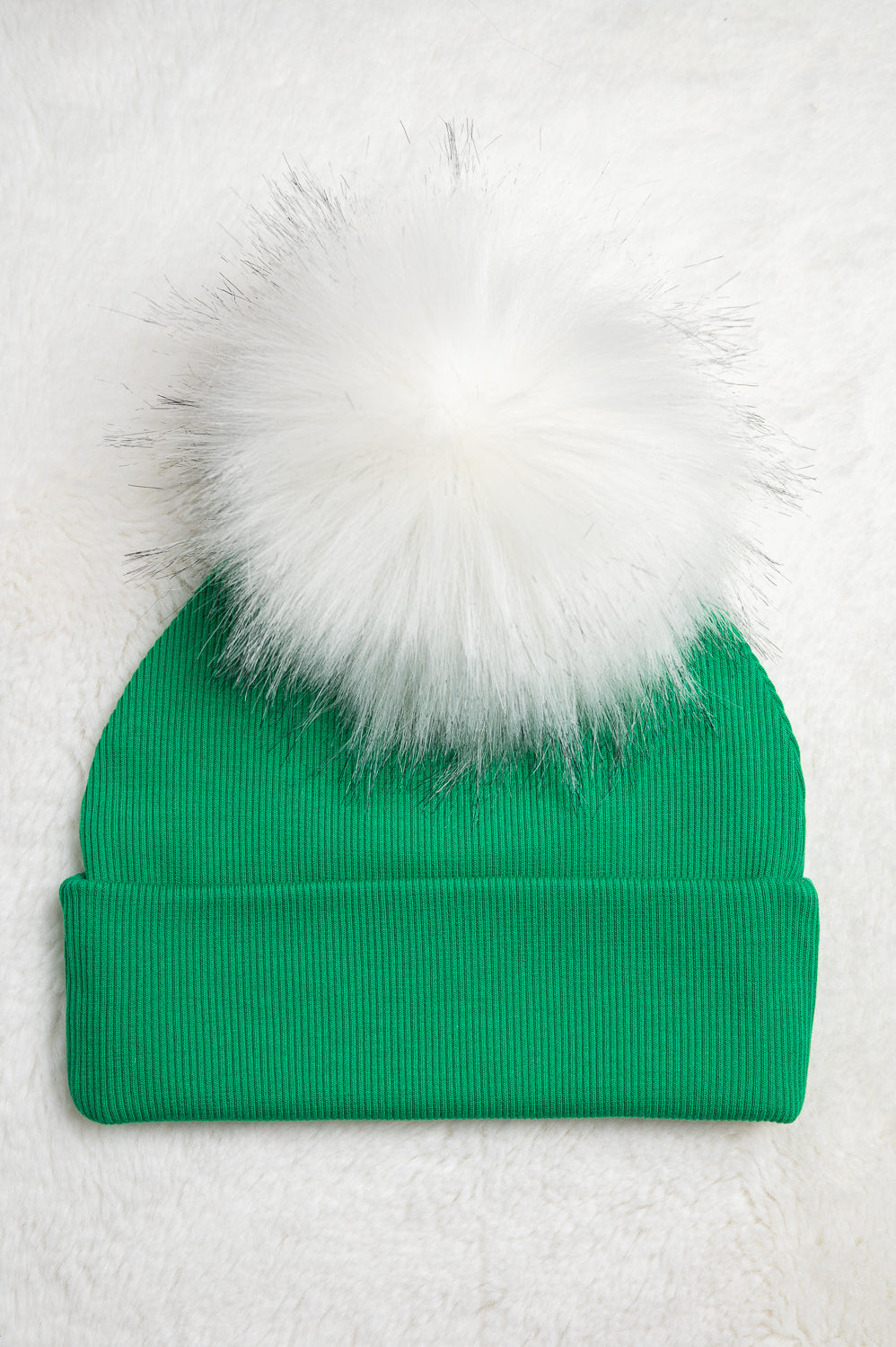 Handmade Hat with Single White Faux Fur Pom Pom