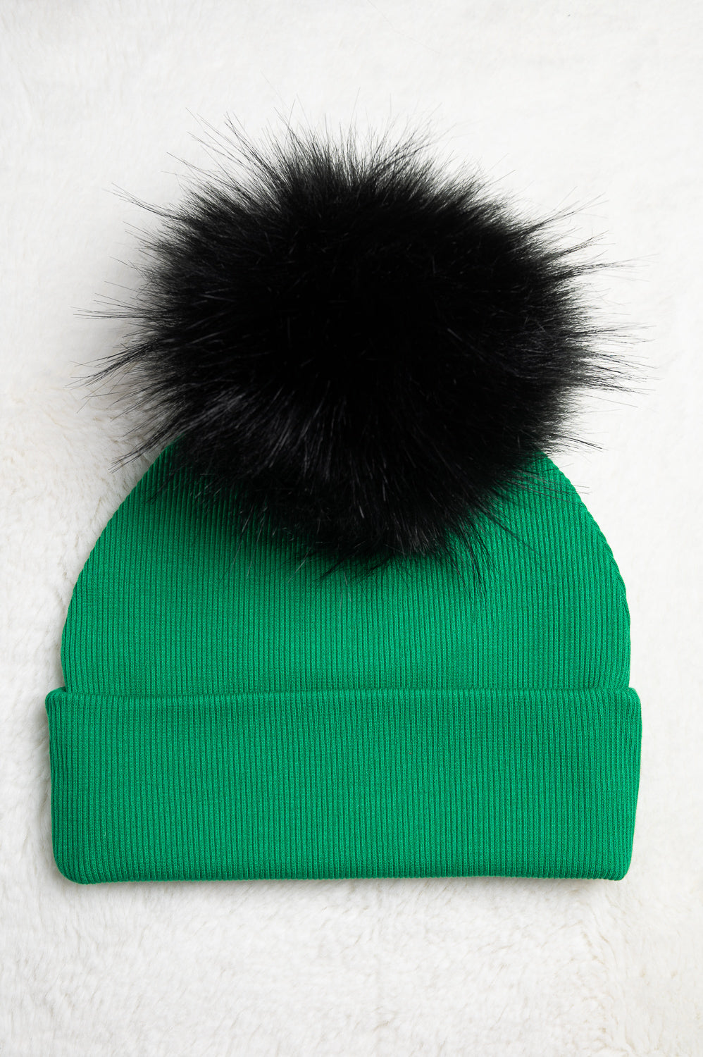 Handmade Hat with Single Black Faux Fur Pom Pom