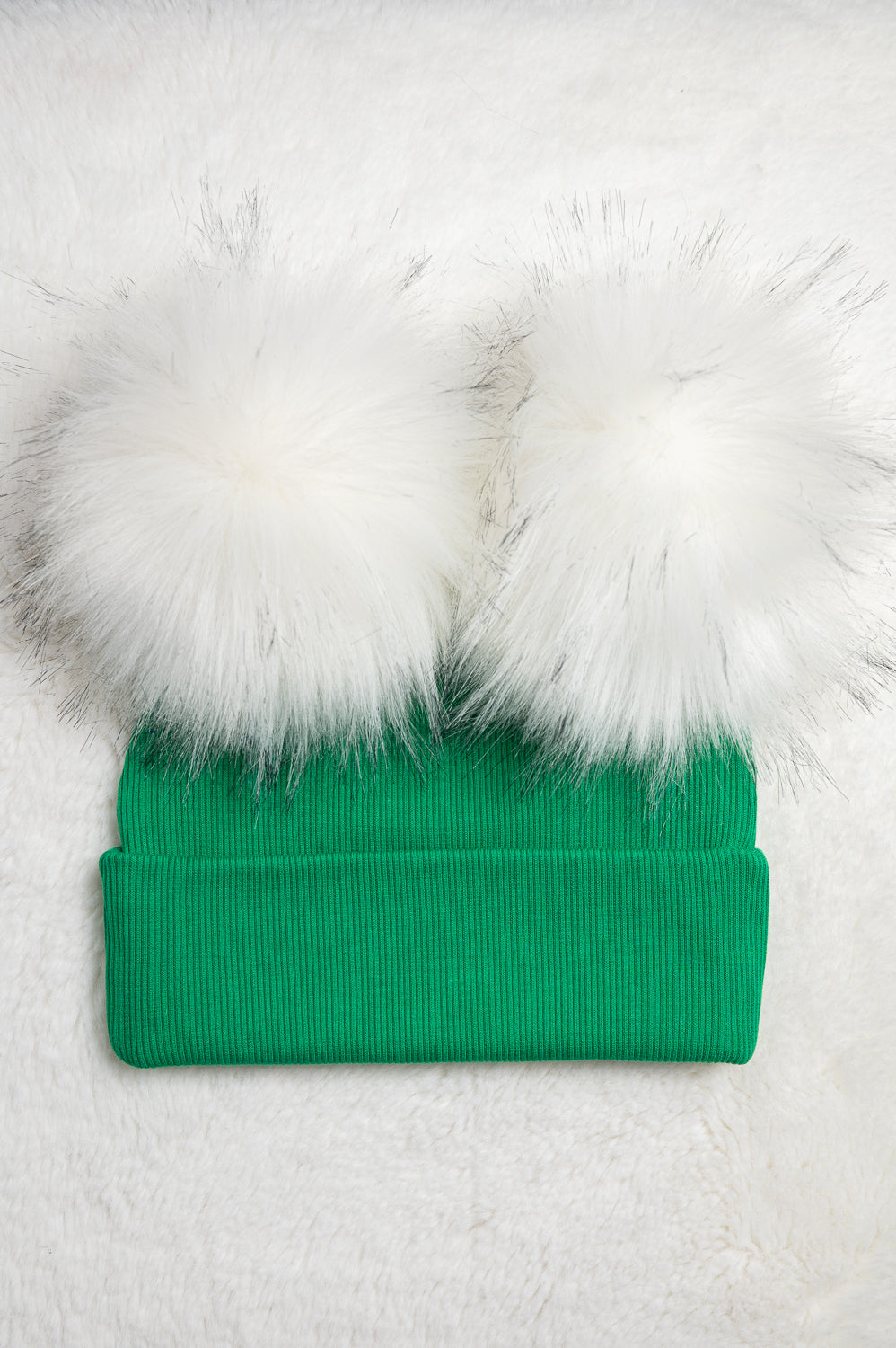 Handmade Hat with Double White Faux Fur Pom Pom