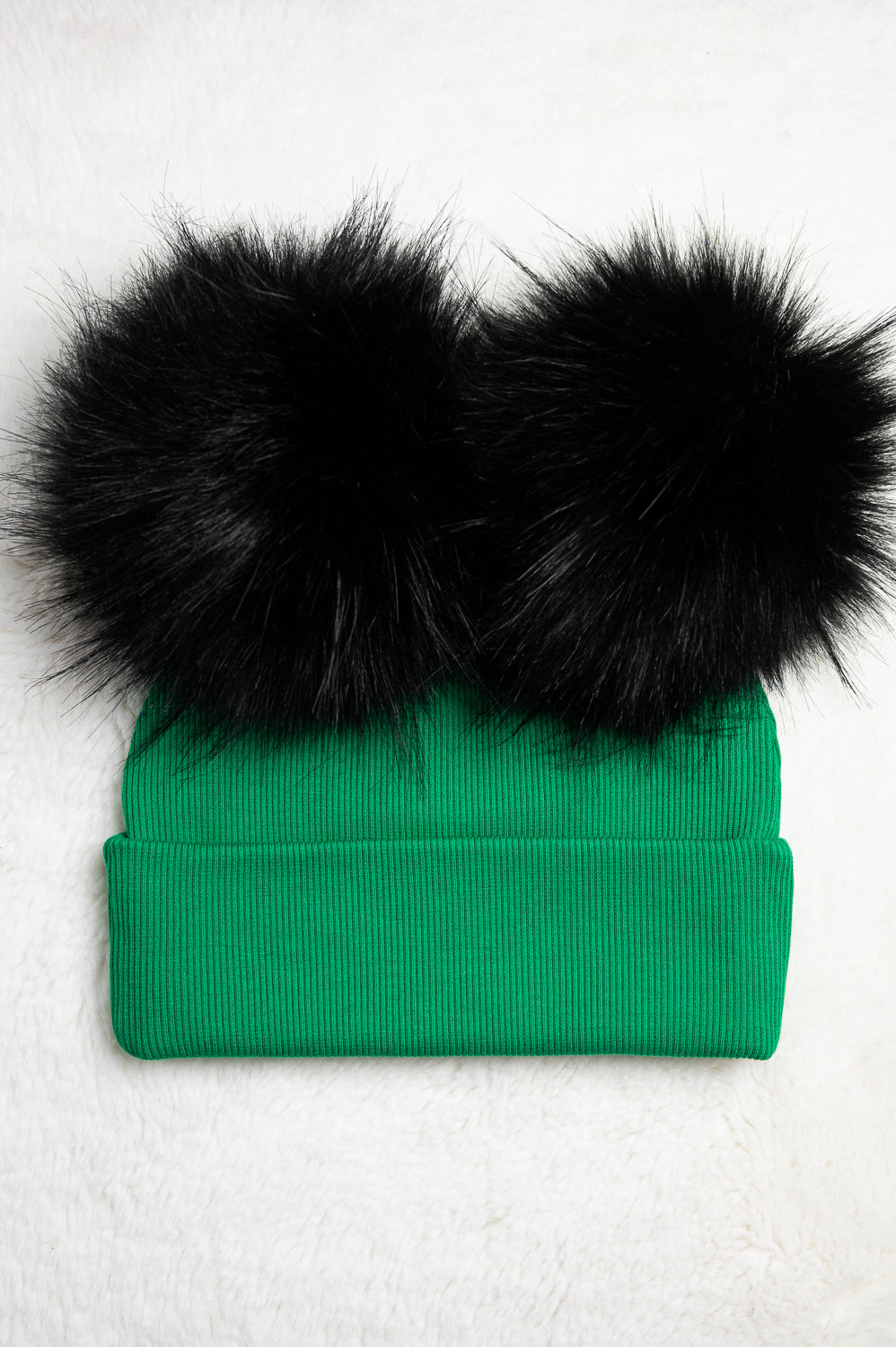 Handmade Hat with Double Black Faux Fur Pom Pom