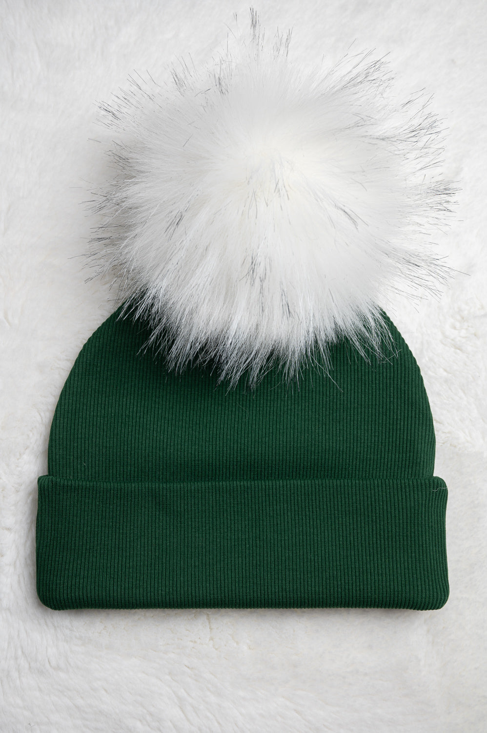 Handmade Hat with Single White Faux Fur Pom Pom