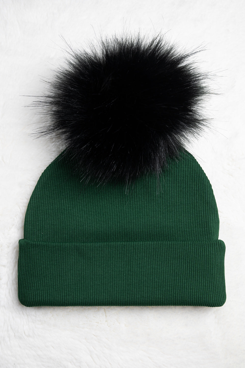 Handmade Hat with Single Black Faux Fur Pom Pom