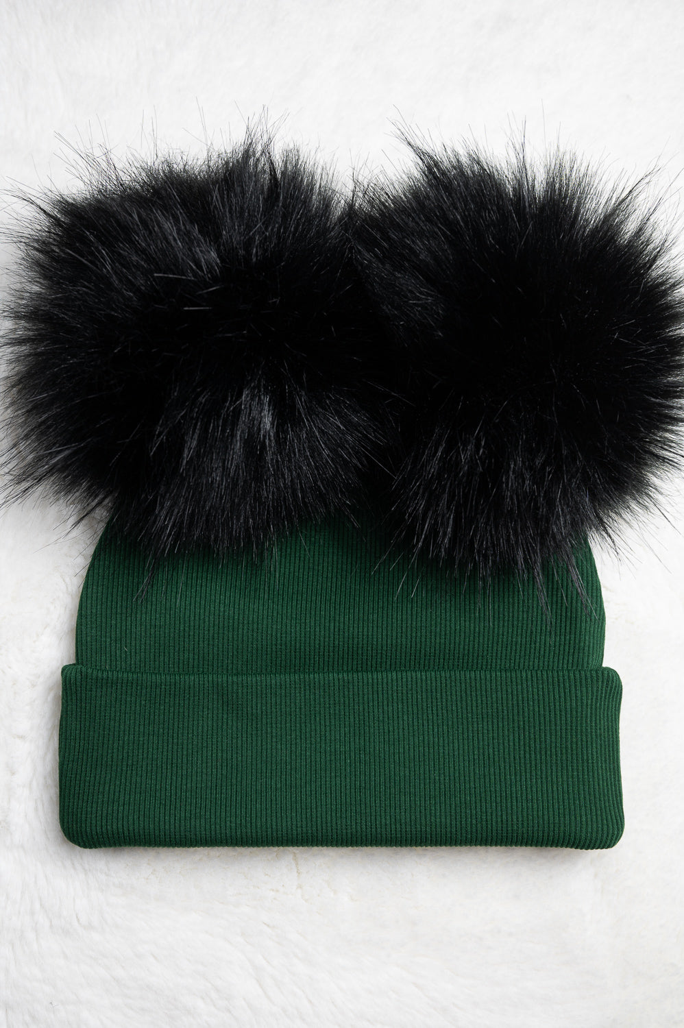 Handmade Hat with Double Black Faux Fur Pom Pom