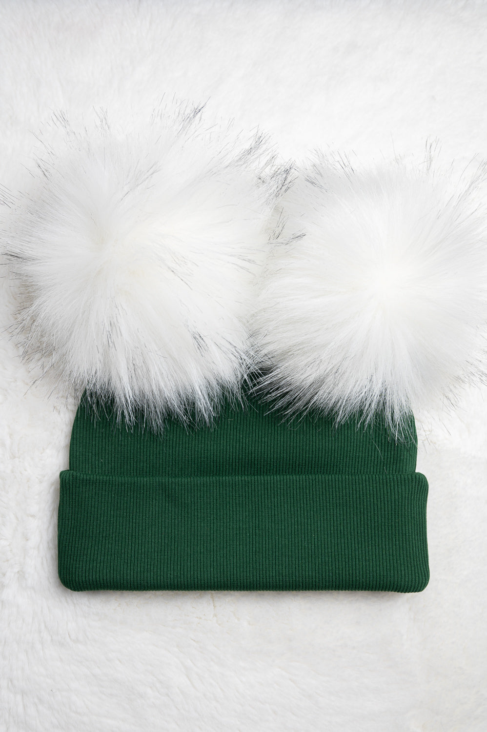 Handmade Hat with Double White Faux Fur Pom Pom