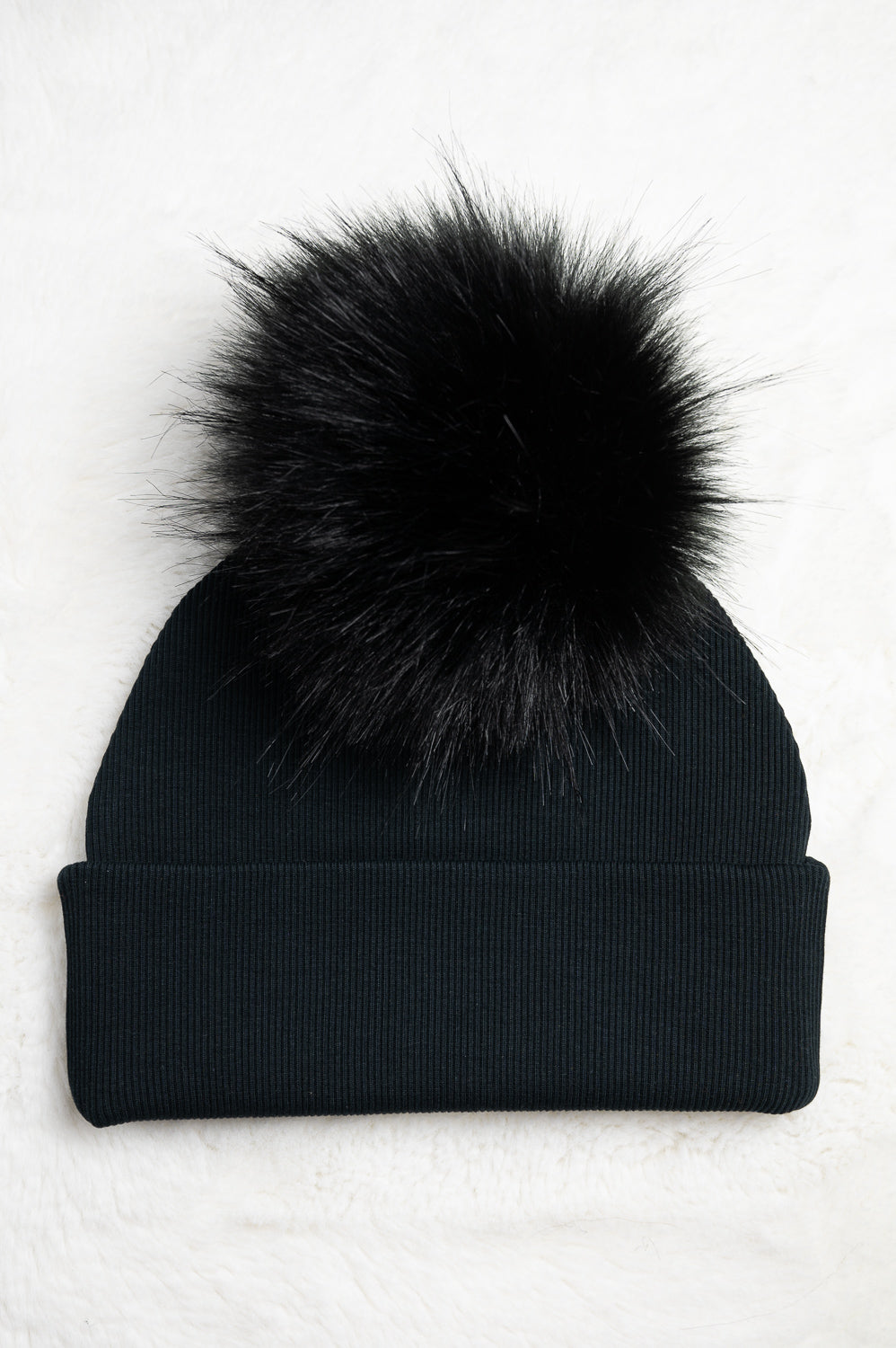 Handmade Hat with Single Black Faux Fur Pom Pom