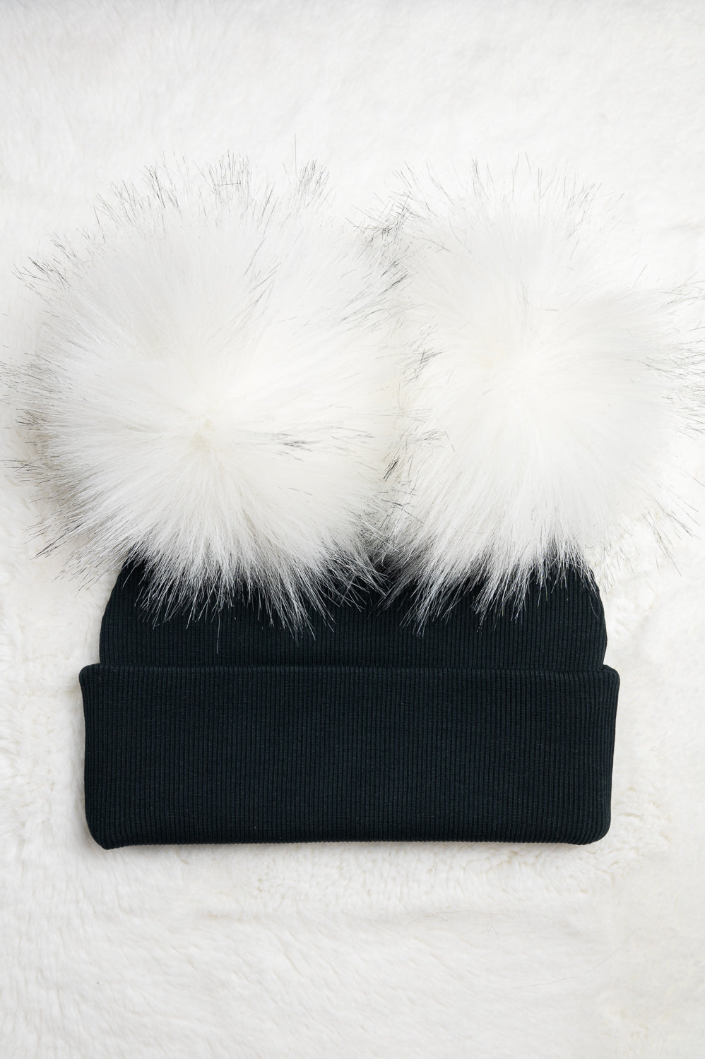 Handmade Hat with Double White Faux Fur Pom Pom