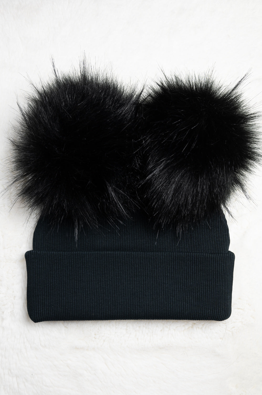 Handmade Hat with Double Black Faux Fur Pom Pom