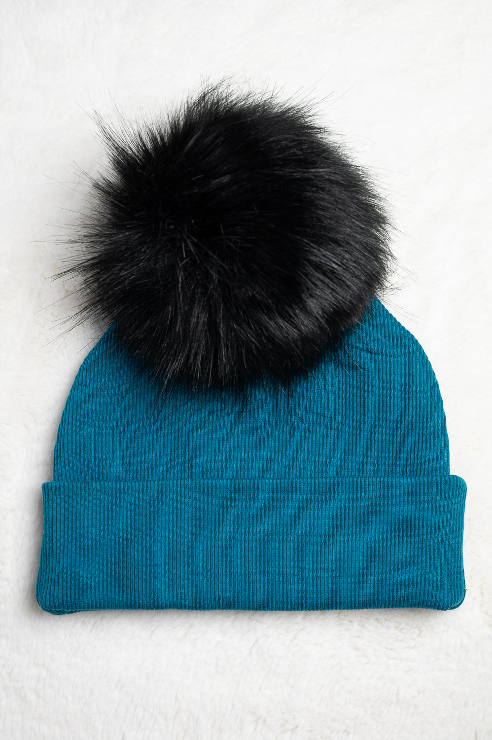 Handmade Hat with Single Black Faux Fur Pom Pom