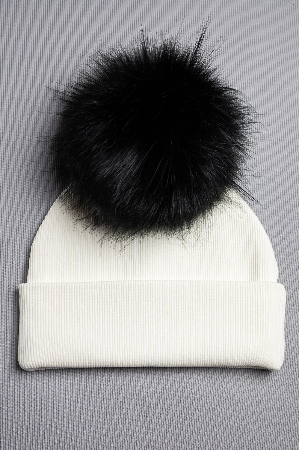 Handmade Hat with Single Black Faux Fur Pom Pom