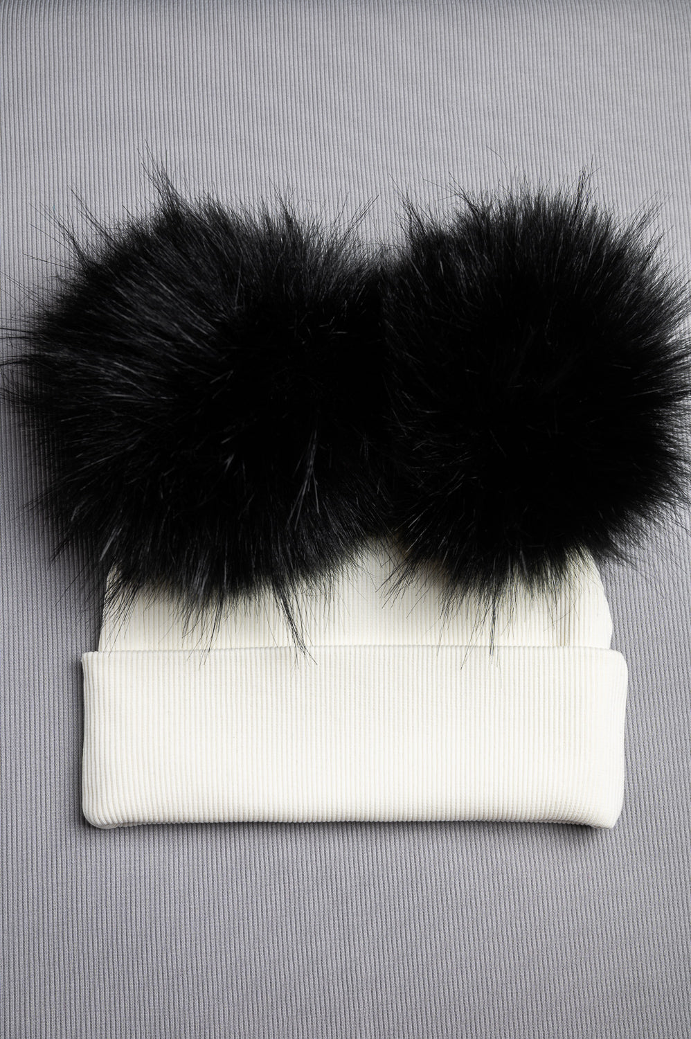 Handmade Hat with Double Black Faux Fur Pom Pom