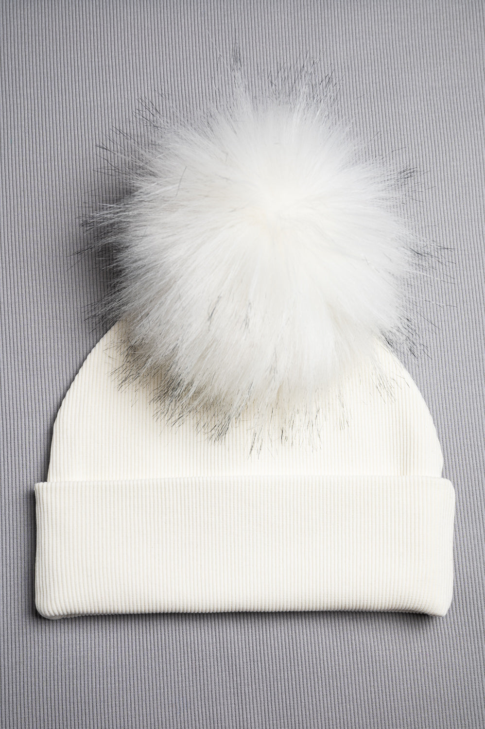 Handmade Hat with Single White Faux Fur Pom Pom