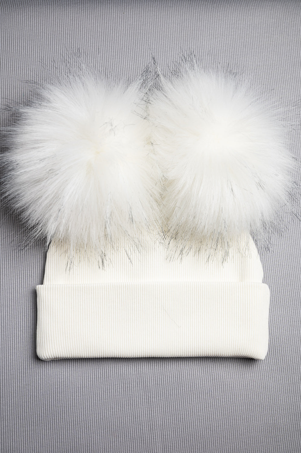 Handmade Hat with Double White Faux Fur Pom Pom